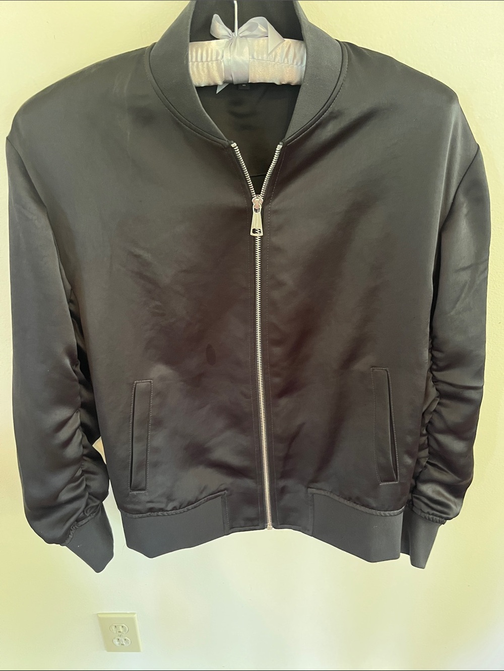 Express Black Satin Bomber Jacket